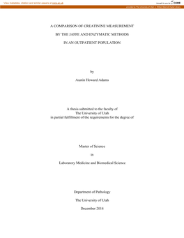 A Comparison of Creatinine Measurement by the Jaffe