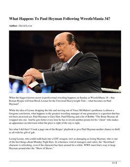 What Happens to Paul Heyman Following Wrestlemania 34?