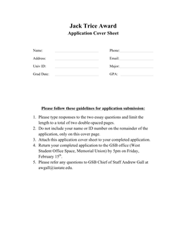 Jack Trice Award Application Cover Sheet