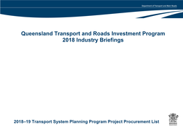 Queensland Transport and Roads Investment Program: 2018 Industry Briefings