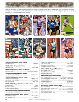 Olympians Since 1948, the University of Colorado Track and Field Program Has Produced 30 Olympians (Through the 2012 Summer Games)