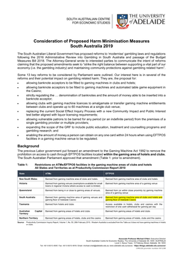 Consideration of Proposed Harm Minimisation Measures South Australia 2019