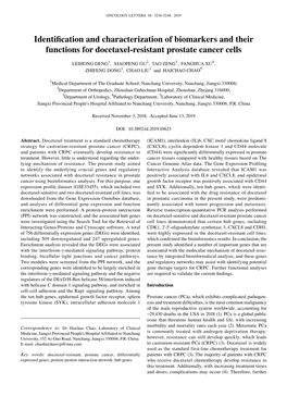 Identification and Characterization of Biomarkers and Their Functions for Docetaxel‑Resistant Prostate Cancer Cells