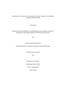 Systematics and Evolution of Sea Anemones (Cnidaria: Actiniaria: Hormathiidae) Symbiotic with Hermit Crabs