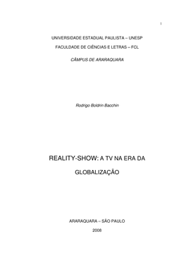 Reality-Show: a Tv Na Era Da