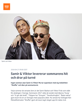 Samir & Viktor Levererar Sommarens Hit Och Drar På Turné