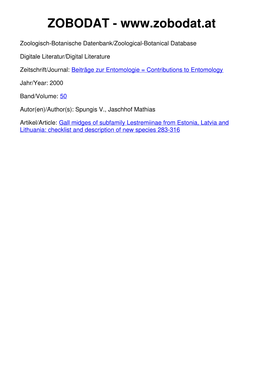 Gall Midges of Subfamily Lestremiinae from Estonia, Latvia and Lithuania