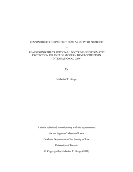 Reassessing the Traditional Doctrine of Diplomatic Protection in Light of Modern Developments in International Law