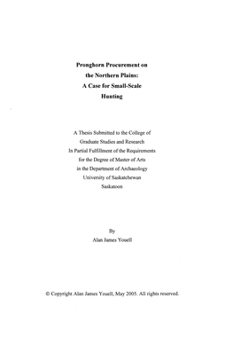 Pronghorn Procurement on the Northern Plains: a Case for Small-Scale Hunting