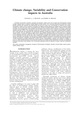 Climate Change, Variability and Conservation Impacts in Australia