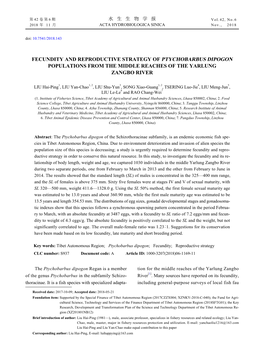 Fecundity and Reproductive Strategy of Ptychobarbus Dipogon Populations from the Middle Reaches of the Yarlung Zangbo River