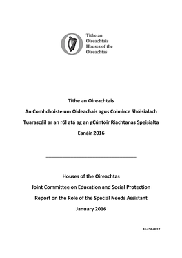 Joint Committee on Education and Social Protection Report on the Role of the Special Needs Assistant January 2016