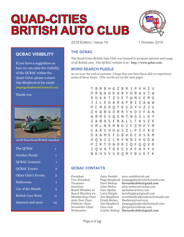 QCBAC VISIBILITY the Quad-Cities British Auto Club Was Formed to Promote Interest and Usage If You Have a Suggestion on of All British Cars