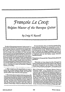 Franã§Ois Le Croq: Belgian Master of the Baroque Guitar