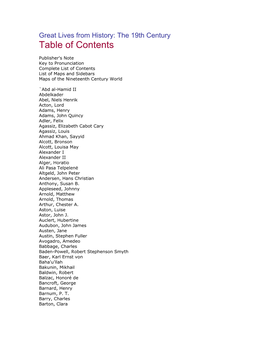 Table of Contents