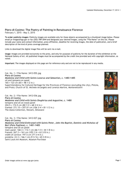 Piero Di Cosimo: the Poetry of Painting in Renaissance Florence February 1, 2015 - May 3, 2015