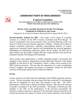 COMMUNIST PARTY of INDIA (MARXIST) Central Committee A.K