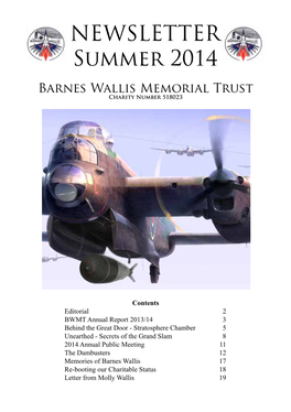 NEWSLETTER Summer 2014 Barnes Wallis Memorial Trust Charity Number 518023