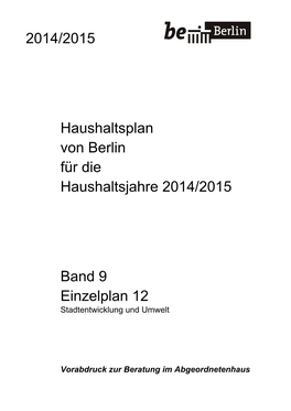 Band 9 Einzelplan 12 Stadtentwicklung Und Umwelt