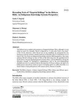 Rereading Texts of “Targeted Killings” in the Hebrew Bible: an Indigenous Knowledge Systems Perspective