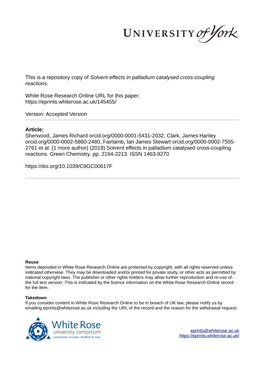 Solvent Effects in Palladium Catalysed Cross-Coupling Reactions