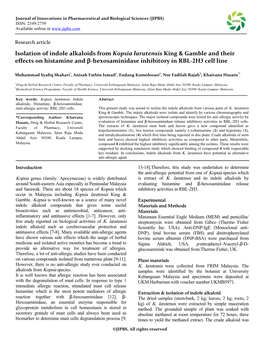 Isolation of Indole Alkaloids from Kopsia Larutensis King & Gamble