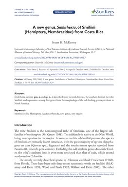 Hemiptera, Membracidae) from Costa Rica 51 Doi: 10.3897/Zookeys.3.29 RESEARCH ARTICLE Launched to Accelerate Biodiversity Research