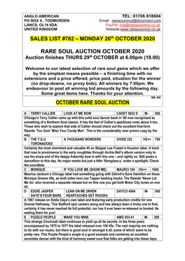 October Rare Soul Auction