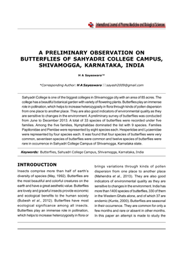 A Preliminary Observation on Butterflies of Sahyadri College Campus, Shivamogga, Karnataka, India