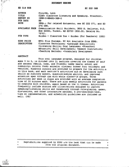 CLAS: Classroom Listening and Speaking. Preschool. REPORT NO ISBN-0-88450-369-0 PUB DATE 89 NOTE 386P.; for Related Documents, See EC 222 071, and ED 275 099