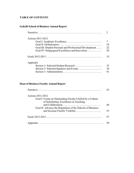 TABLE of CONTENTS Gabelli School of Business Annual Report Narrative