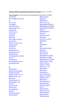 Heemkundige Encyclopedie Over Boxtel © Ben Ophof Versie 9: Mei 2021 Toelichting Chronologisch Overzicht Aa, Van Der Aanzeggers