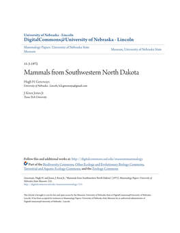 Mammals from Southwestern North Dakota Hugh H