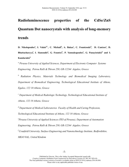 Radioluminescence Properties of the Cdse/Zns Quantum Dots