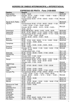 HORÁRIO DE ONIBUS INTERMUNICIPAL E INTERESTADUAL