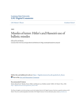 Hitler's and Hussein's Use of Ballistic Missiles Edward Scott Am Rtin Louisiana State University and Agricultural and Mechanical College, Martine@5Army.Lewis.Army.Mil