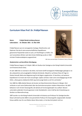 Curriculum Vitae Prof. Dr. Fridtjof Nansen