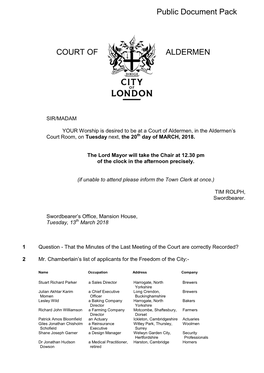 (Public Pack)Agenda Document for Court of Aldermen, 20/03/2018 12:30