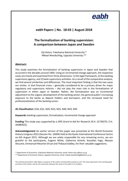 No. 18-03 | August 2018 the Formalization of Banking Supervision