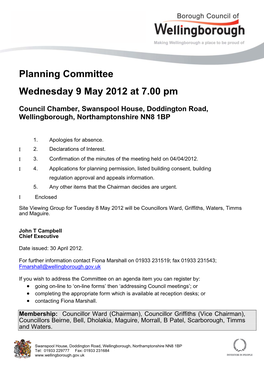 Planning Committee Wednesday 9 May 2012 at 7.00 Pm