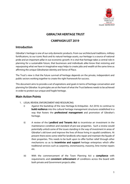 Gibraltar Heritage Trust's Campaign List