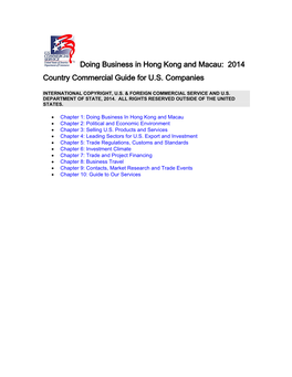 Doing Business in Hong Kong and Macau: 2014 Country Commercial Guide for U.S