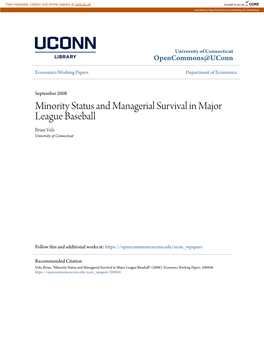Minority Status and Managerial Survival in Major League Baseball Brian Volz University of Connecticut