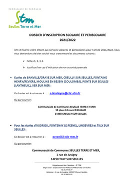 Dossier D'inscription Scolaire Et Periscolaire 2021/2022