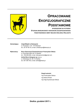 Opracowanie Ekofizjograficzne Podstawowe Sporządzone Na Potrzeby Studium Uwarunkowań I Kierunków Zagospodarowania Przestrzennego Gminy Miejsko-Wiejskiej Kałuszyn