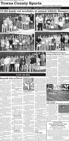 Towns County Sports Towns County’S Leader in Sports • E-Mail: Tcherald@Windstream.Net TCHS Hands out Accolades at Annual Athletic Banquet