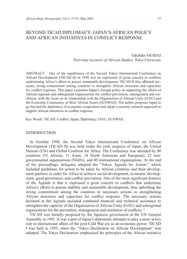 Beyond Ticad Diplomacy: Japan's African Policy and African Initiatives