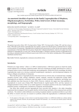 An Annotated Checklist of Species in the Family Lagenophryidae