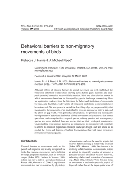 Behavioral Barriers to Non-Migratory Movements of Birds