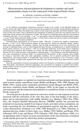 Microstructures and Precipitation Development in Cumulus and Small Cumulonimbus Clouds Over the Warm Pool of the Tropical Paciﬁc Ocean